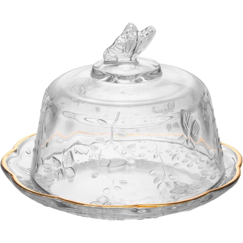LYOR - Queijeira com Tampa New Butterfly com Fio de Ouro 19,5cm Cristal Ecológico