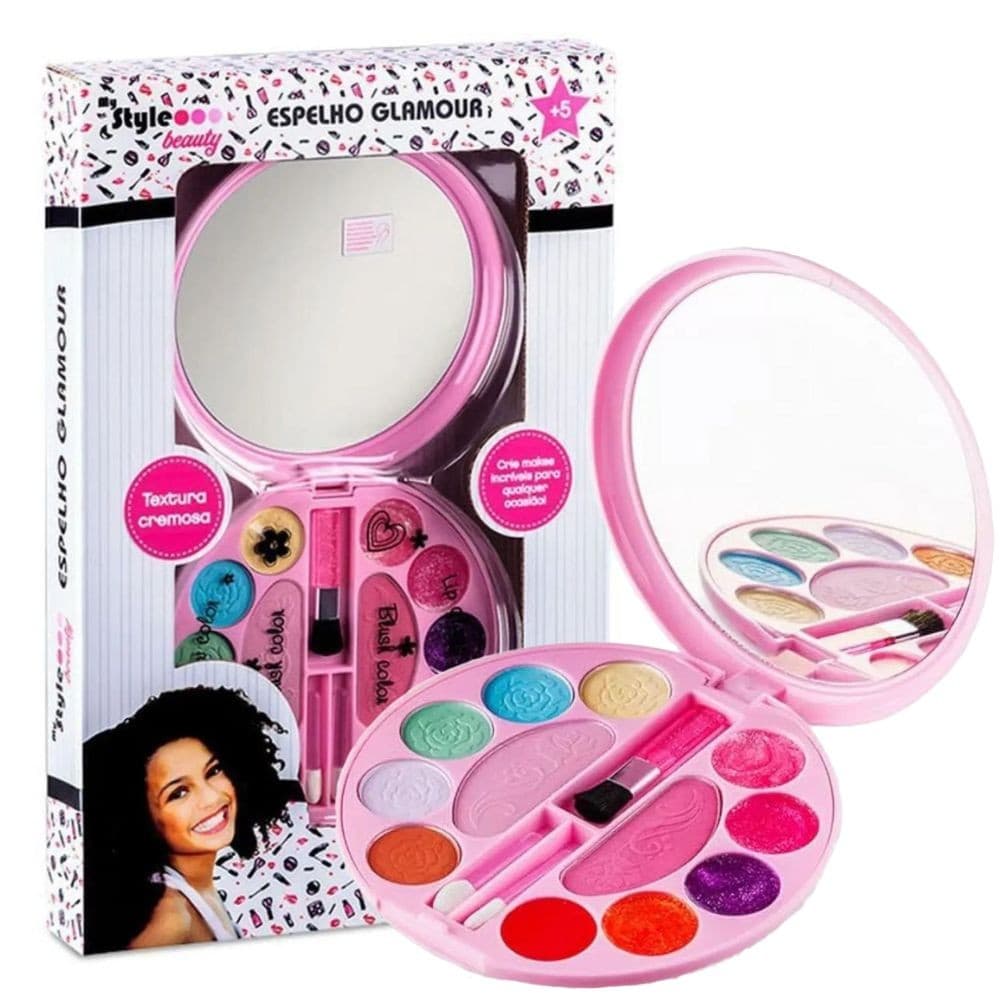 Maquiagem Infantil Espelho Glamour My Style Beauty Sombra Blush e Glossa Multikids