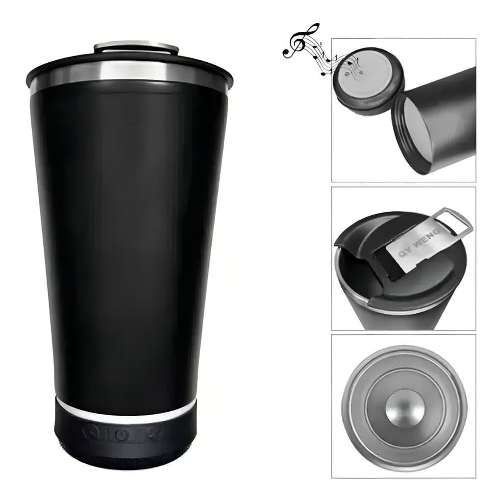 Copo Térmico Musical Com Caixinha De Som Embutida Bluetooth