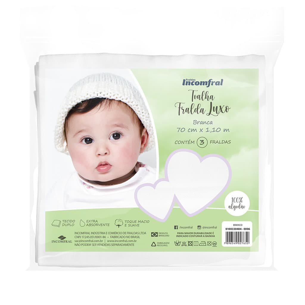 Toalha Fralda Luxo 3 Unidades Fraldas Incomfral