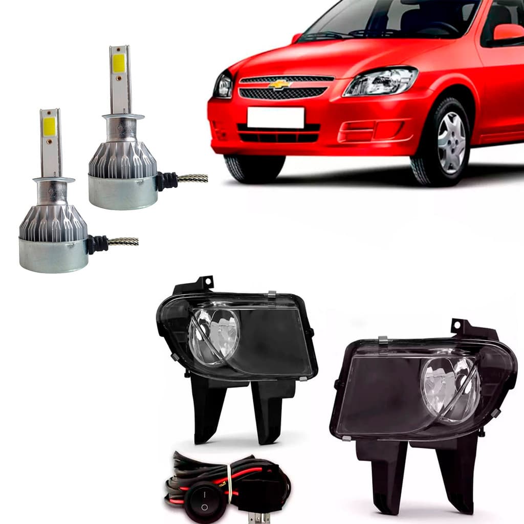 Kit Farol Milha Neblina Celta Prisma LS LT + Par Lâmpadas Super Led Nano Compacta Encaixe HB4