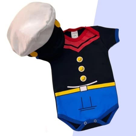 Body e Chapéu Popeye 100% Algodão Temático Bebê Mesversário