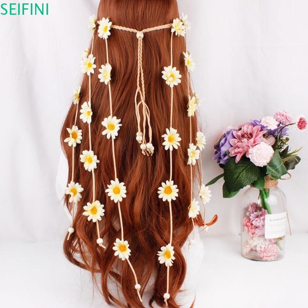 Faixa De Cabelo De Girassol SEIFINI , Argola De Cabeça Com Borlas Longas Boêmias De Fada , Tiara De Flor Corrente