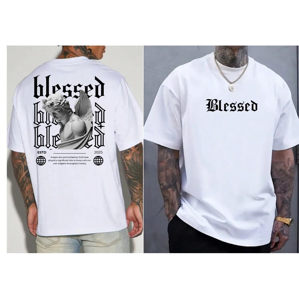Camiseta Masculina Blessed Anjo Camisa  100%  Algodão Premium Casual