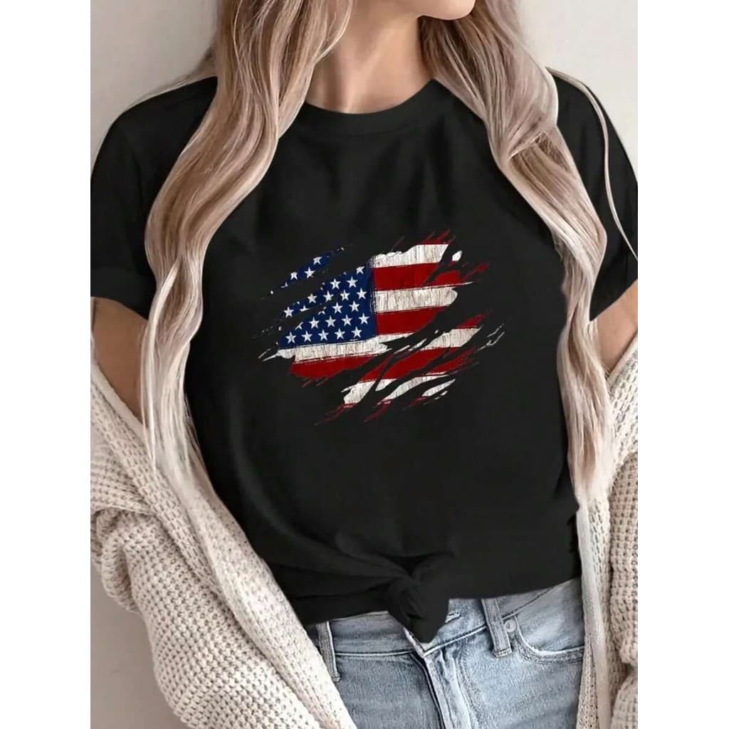 Camiseta Blusa T-SHIRT Feminina USA Camisa Casual Estampada Blusa 100% Algodão Dia a Dia