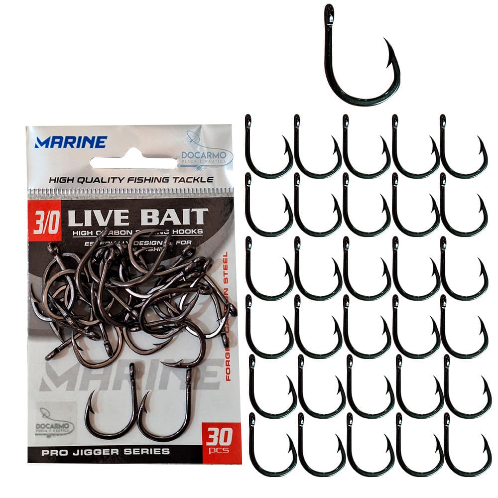 Anzol de Pesca Live Bait 3/0 Marine Sport  Cartela 30 Anzol