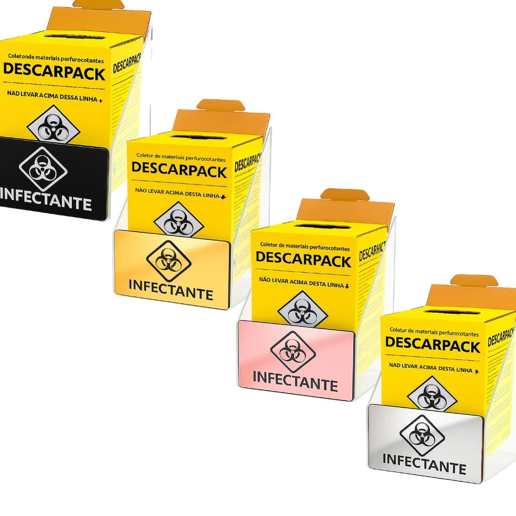 Suporte Caixa Coletora Descarpack 7litros Parede Mesa Balcão Resíduos Infectantes Descarte Biológico