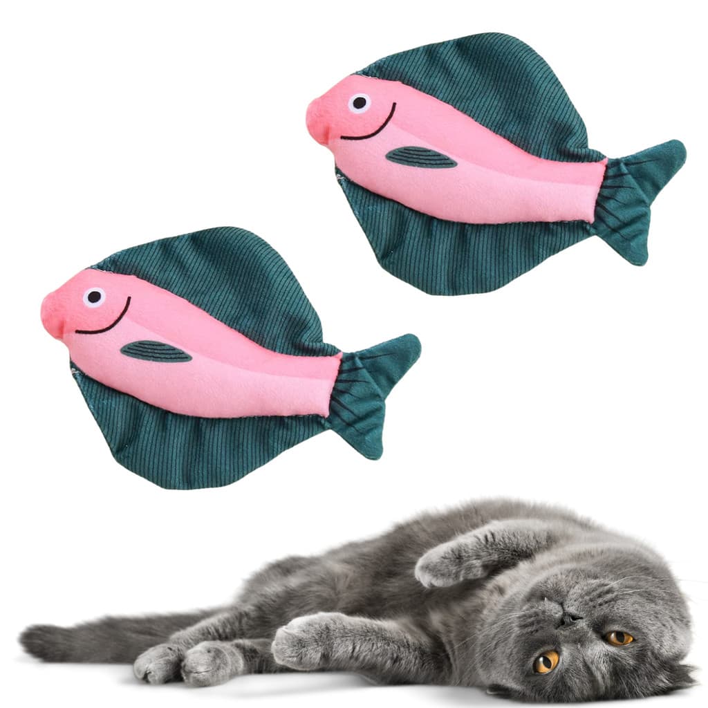 Kit C/ 2 Brinquedo De Pelúcia Para Gatos Em Forma De Peixe Com Sininho
