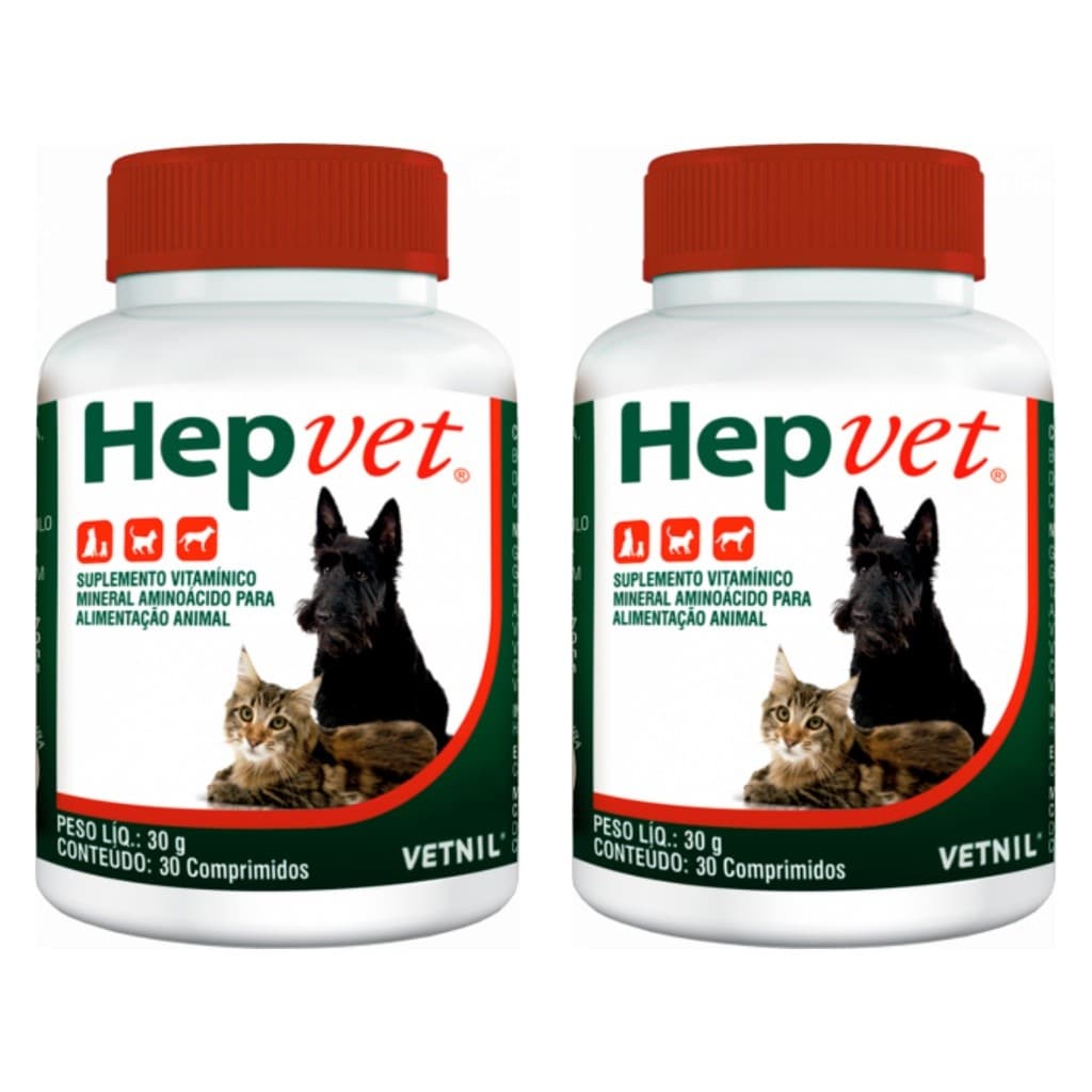 2 Hepvet Suplemento Hepatite Cães Gatos 30 Comprimidos