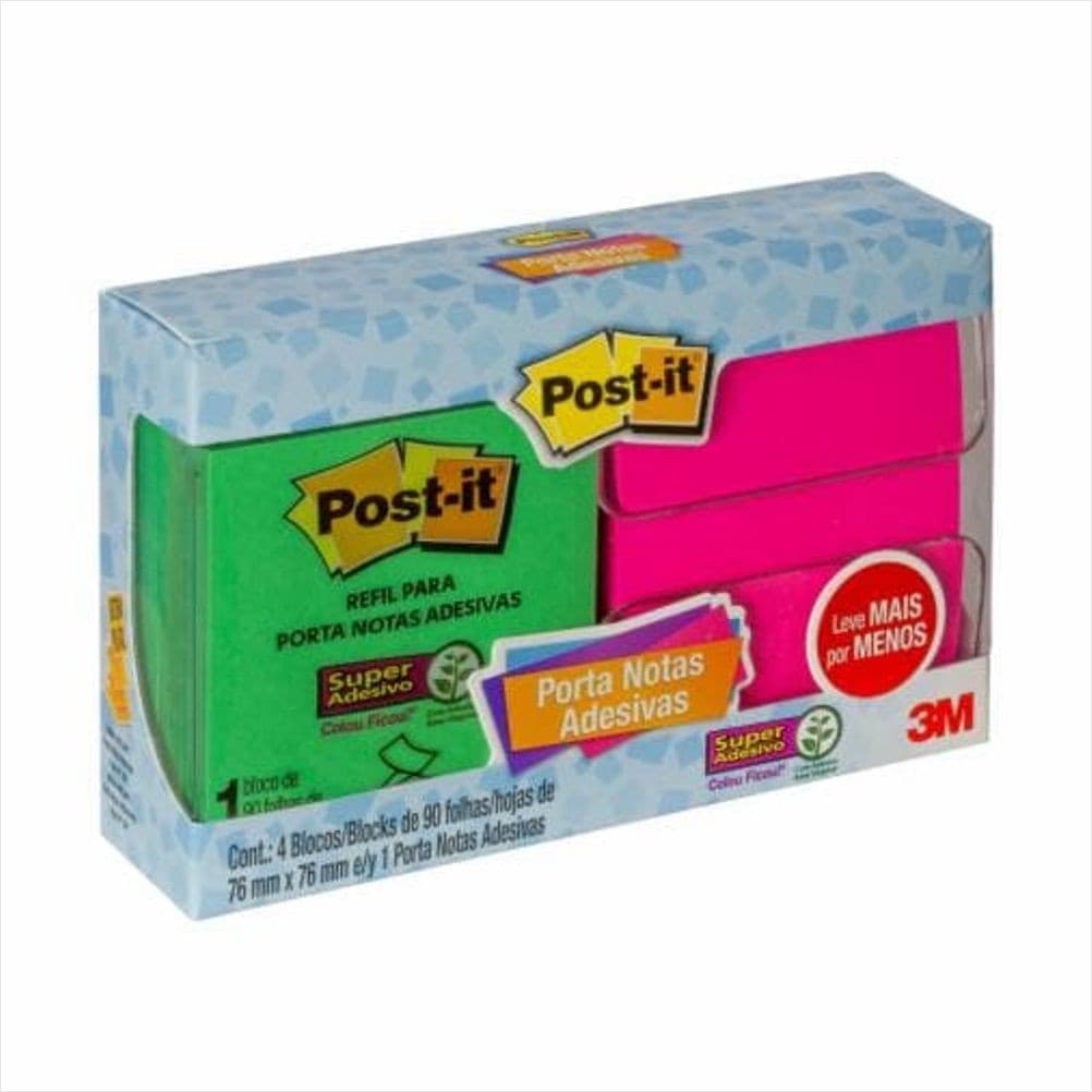 Porta notas adesivas 3M post-it com 4 refis adesivos