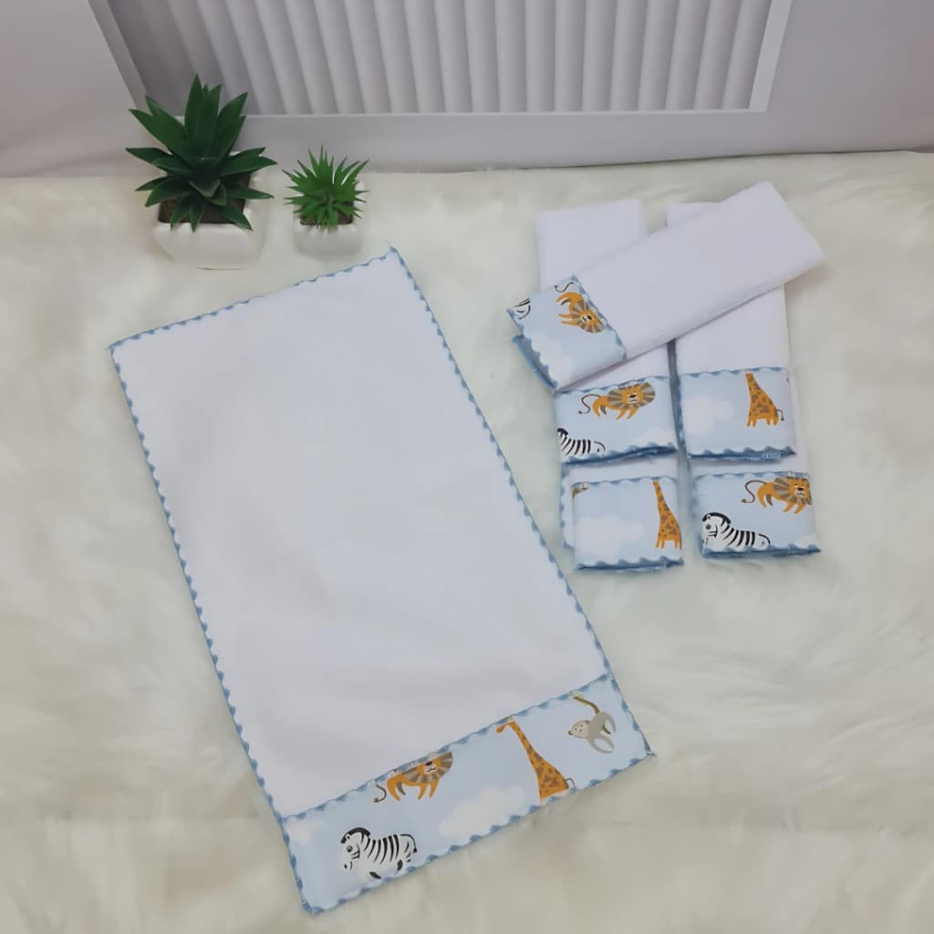 Kit 6 unidades Toalha de Ombro Babete Coleção Safari Menina Menino 100% Polister Tecido Felpudo