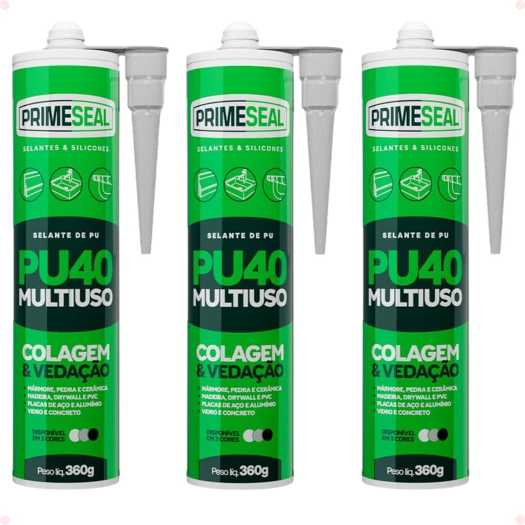 Selante Pu40 Preto Adesivo Multiuso Profissional com 3 Unidades