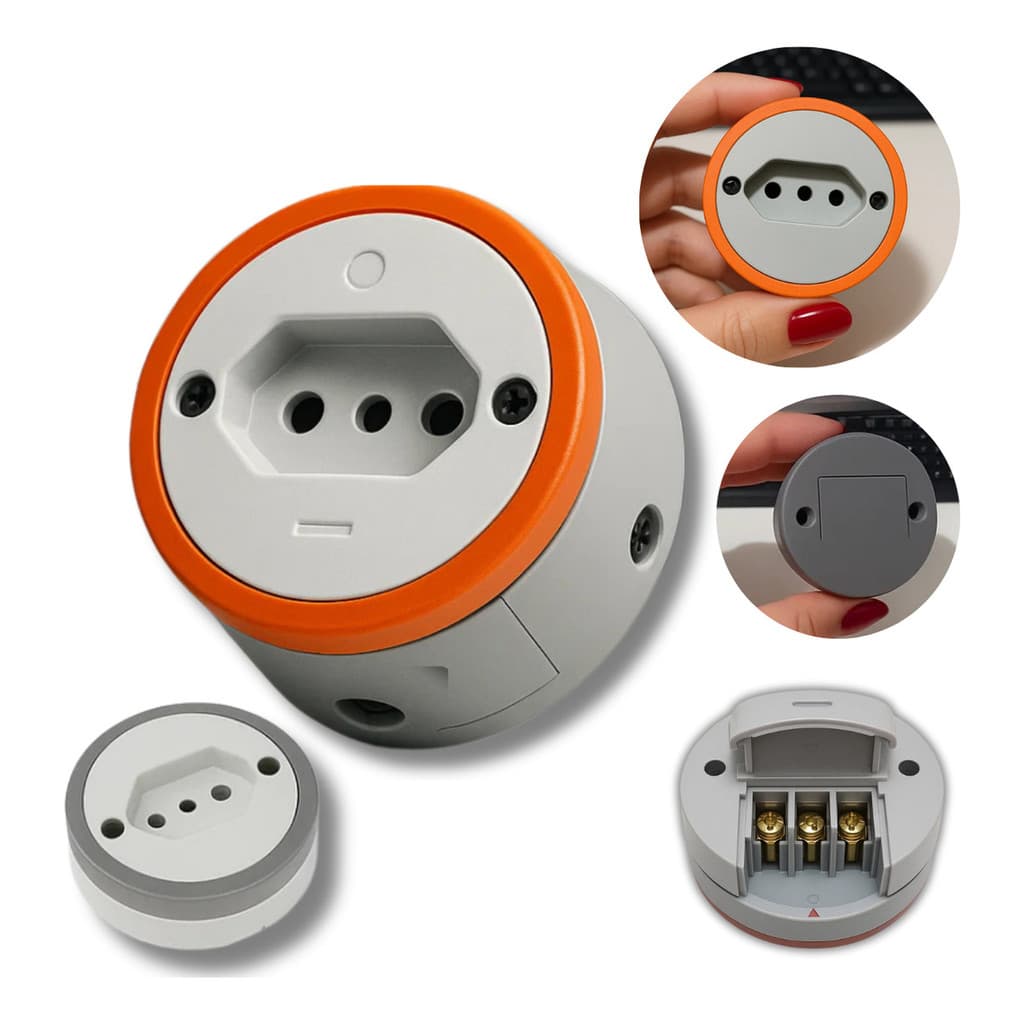 Tomada Externa Redonda Sobrepor NBR 2P+T 10A 250V Branco Antigo Padrão Bivolt 127/220 Elétrica
