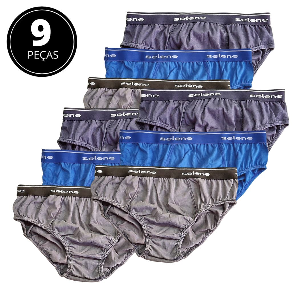 Kit 9 Cuecas Slip Adulto 100% Algodão Selene 11900