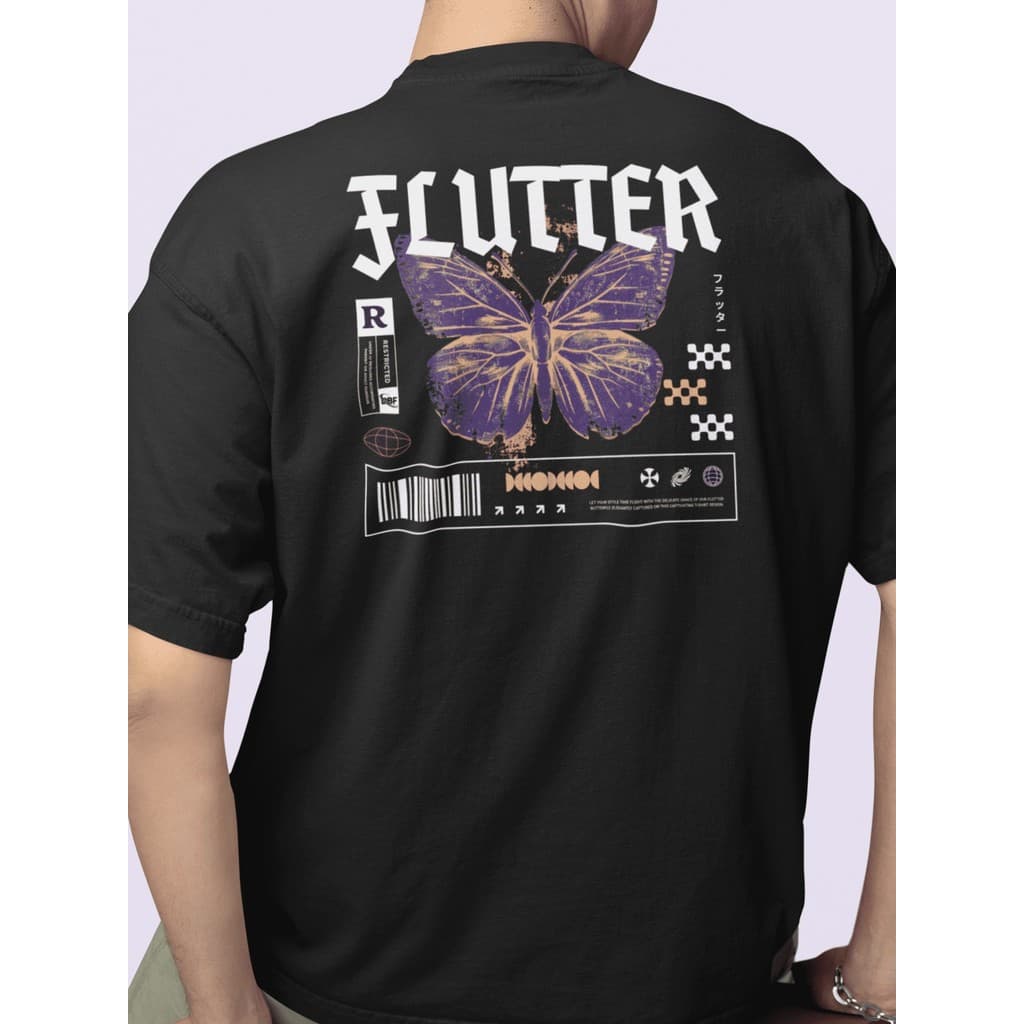 Camiseta Masculina 100% Algodão Gola Careca Blusa Streetwear Estilo de Rua Com Estampa Grande Borboleta Flutter
