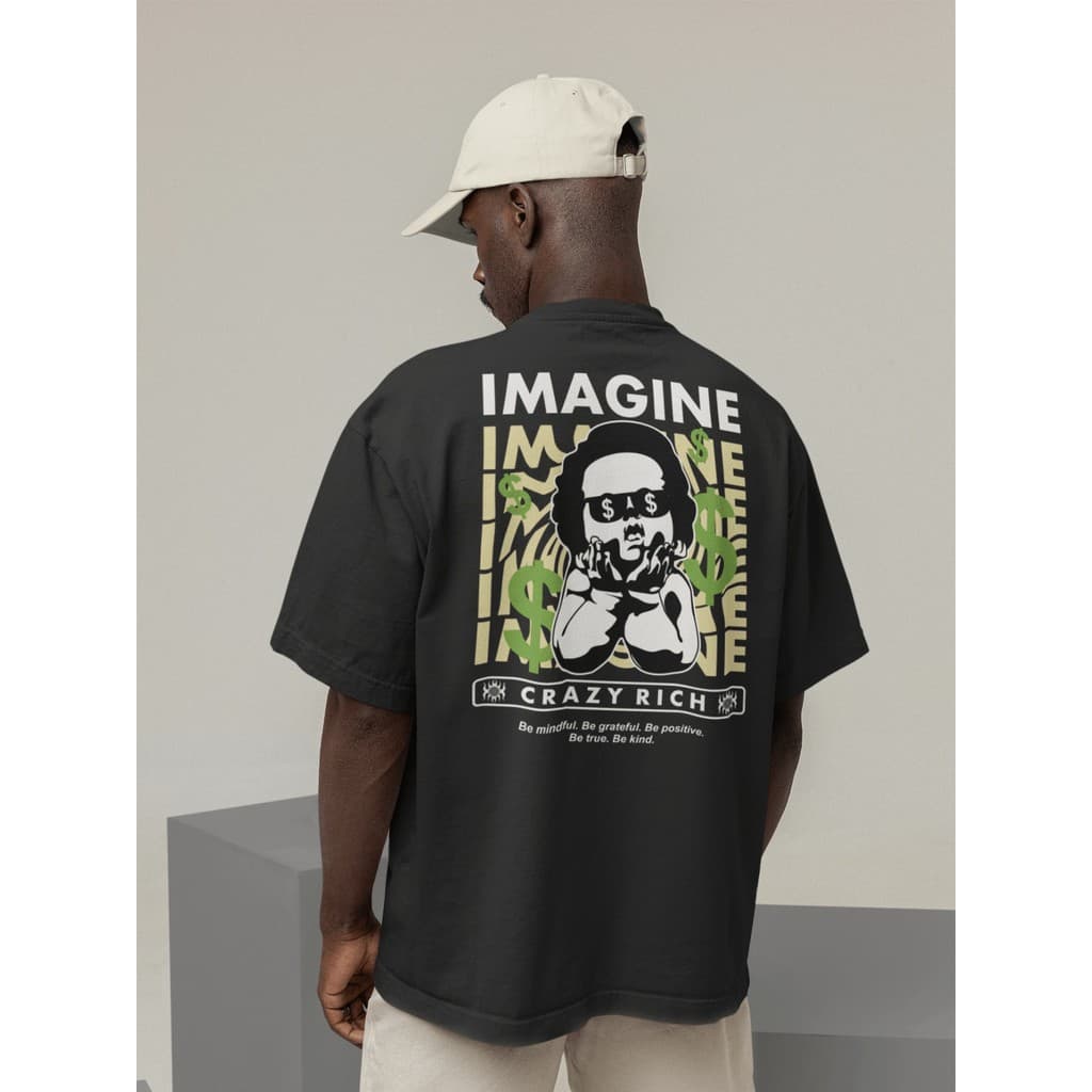 Camisa Camiseta Oversize Streetwear Masculino e Feminino Treino e Dia a Dia Preto e Off Whte Estampado - IMAGINE