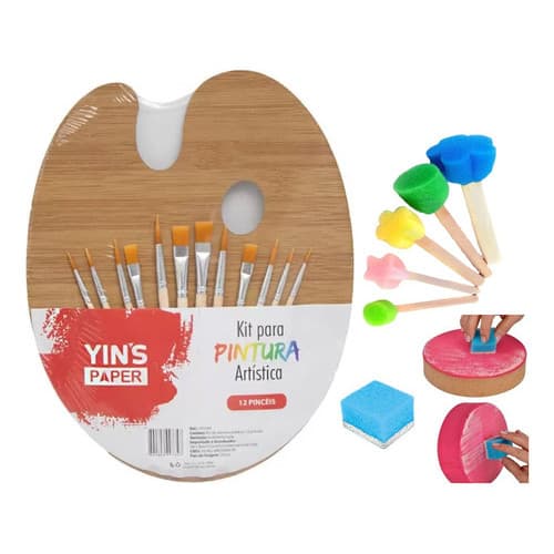 Paleta Pintura Arti­stica 12 Pinceis 6 Batedores Escolar