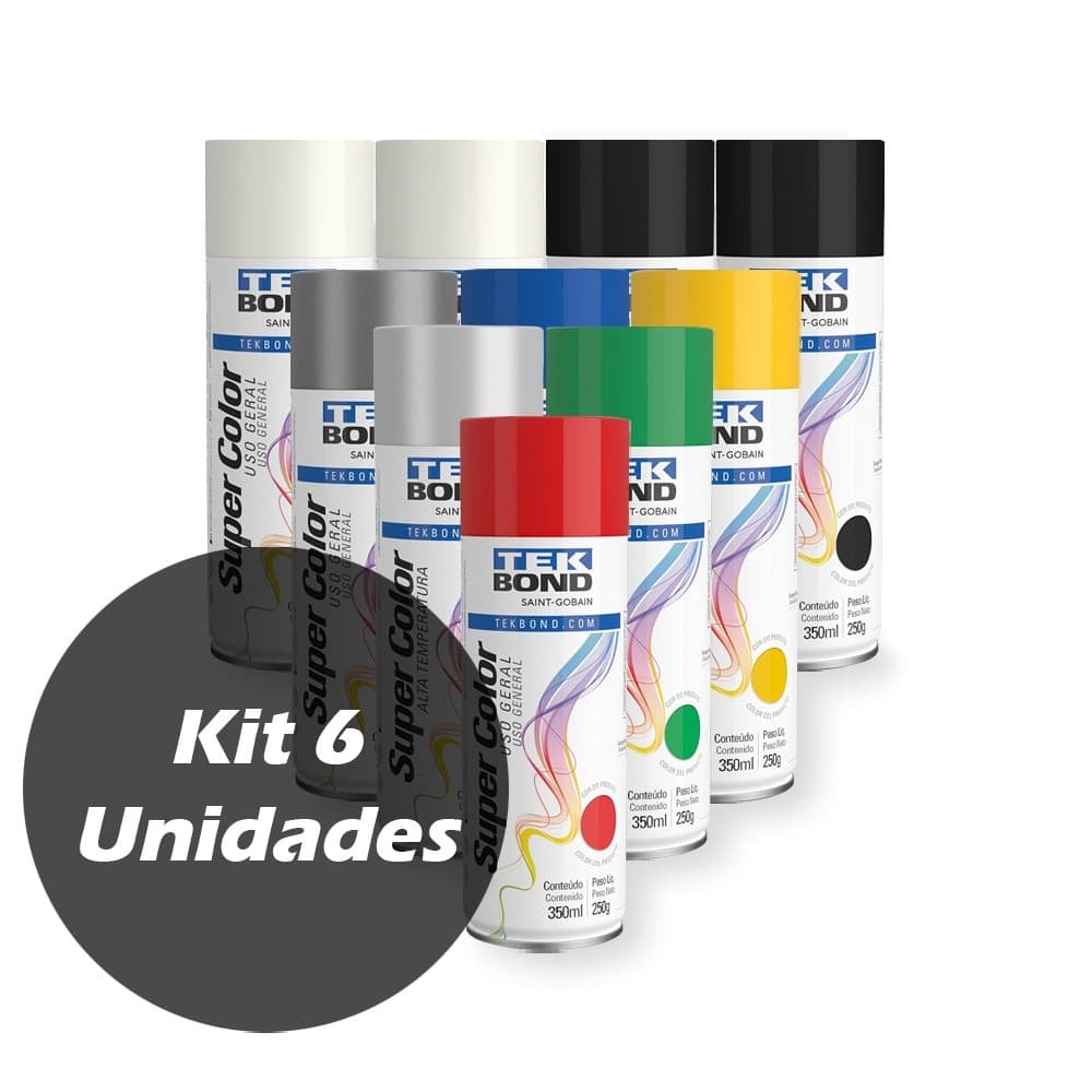 Tinta Spray Uso Geral 350ML/250g - Kit 6 Unidades - Tekbond
