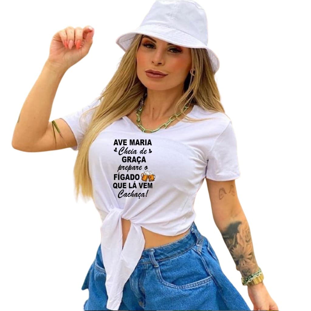 T-Shirt Baby Look Blusas Femininas Carnaval 2025 Moda Verão AVE MARIA