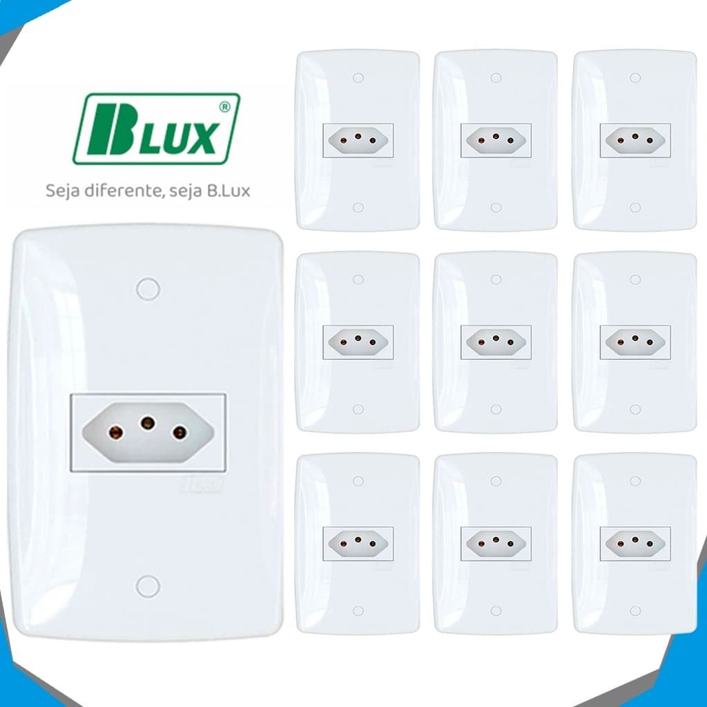 Kit 10 Tomada Simples 10A BLUX linha Finesse+ Premium Completa 4x2 Placa Espelho com Módulos