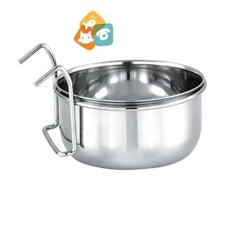 Comedouro Caneca Inox Pássaros Grande Gancho 300ml Chalesco