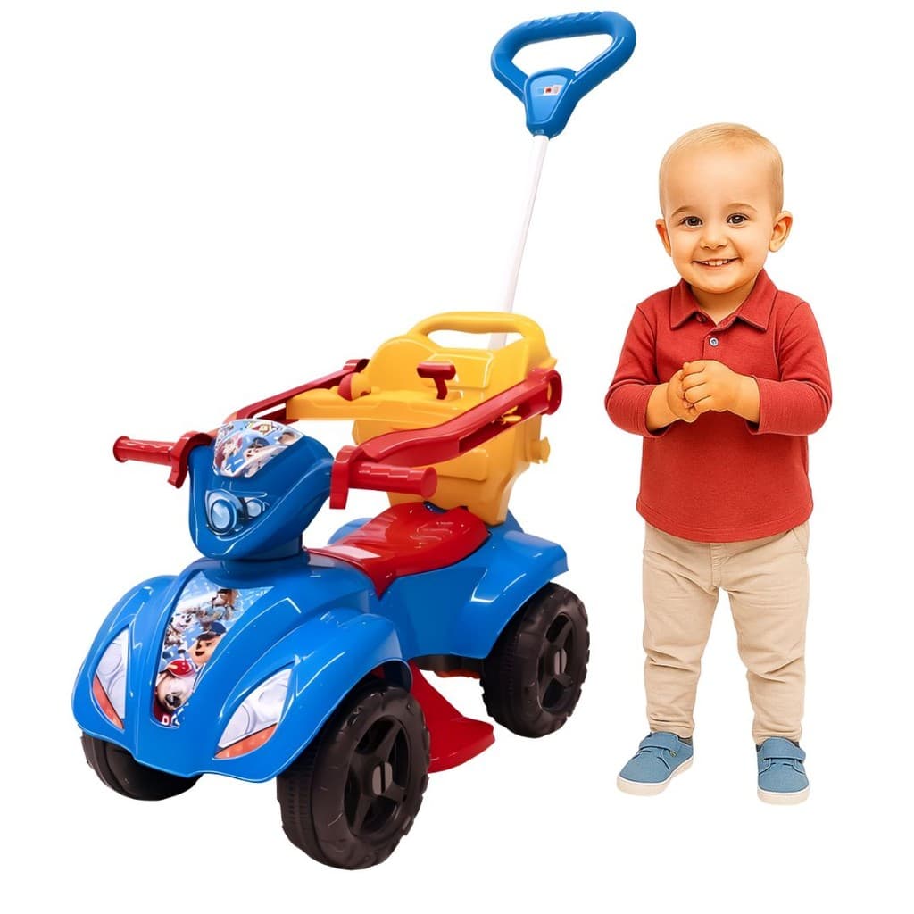 Quadriciclo Meninos Infantil Dog Azul Carrinho Proteção Pés Passeio Haste Empurrador Bebês Crianças