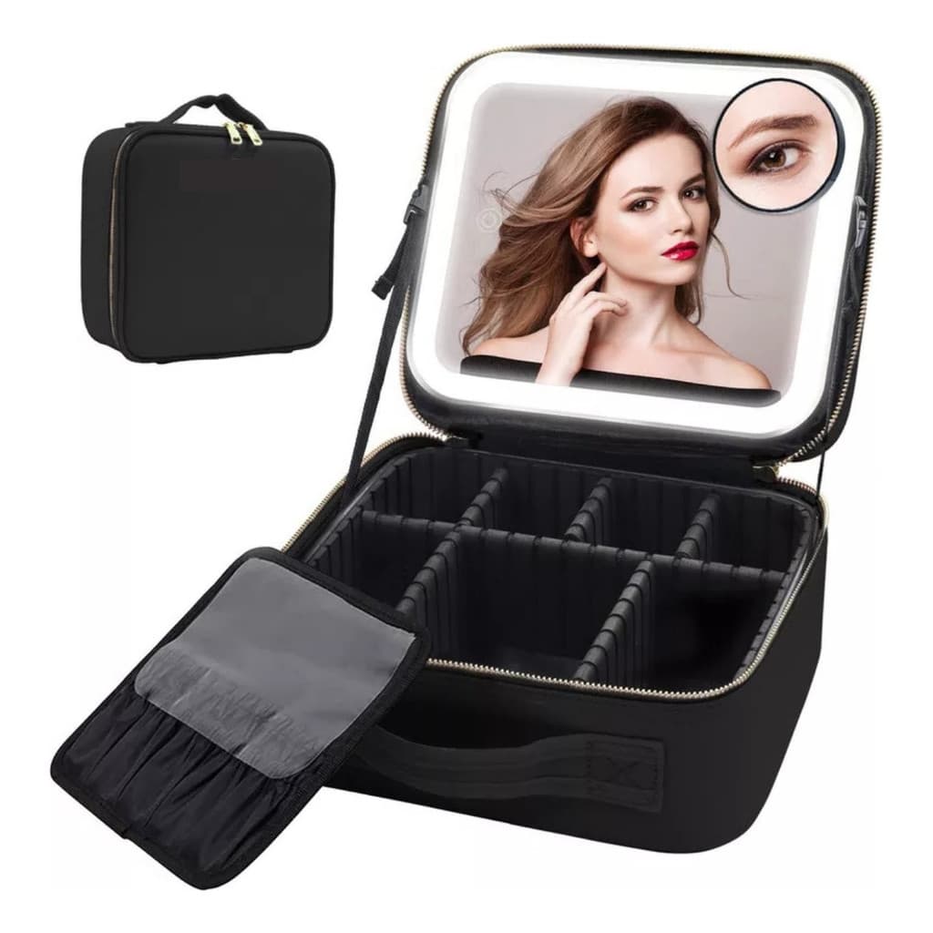 Bolsa Maleta Portátil De Maquiagem Cosméticos Viagem Com Luz Led Espelho