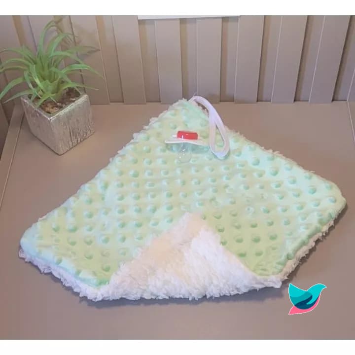 Naninha para Bebê Infantil Verde Agua Soft Bolha Pipoquinha Verde Paninho para Bebê Neutro com Prendedor Chupeta Verde