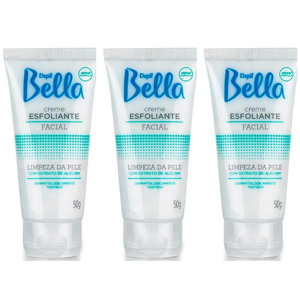 Kit 3 Potes Creme Esfoliante Depil Bella Facial Limpeza de Pele Extrato de Alecrim Desodorante 50g