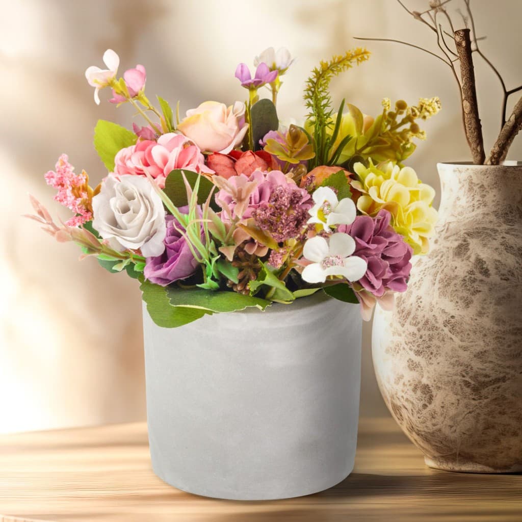 Decoração Vaso De Cimento Cachepo Concreto E Flor Artificial