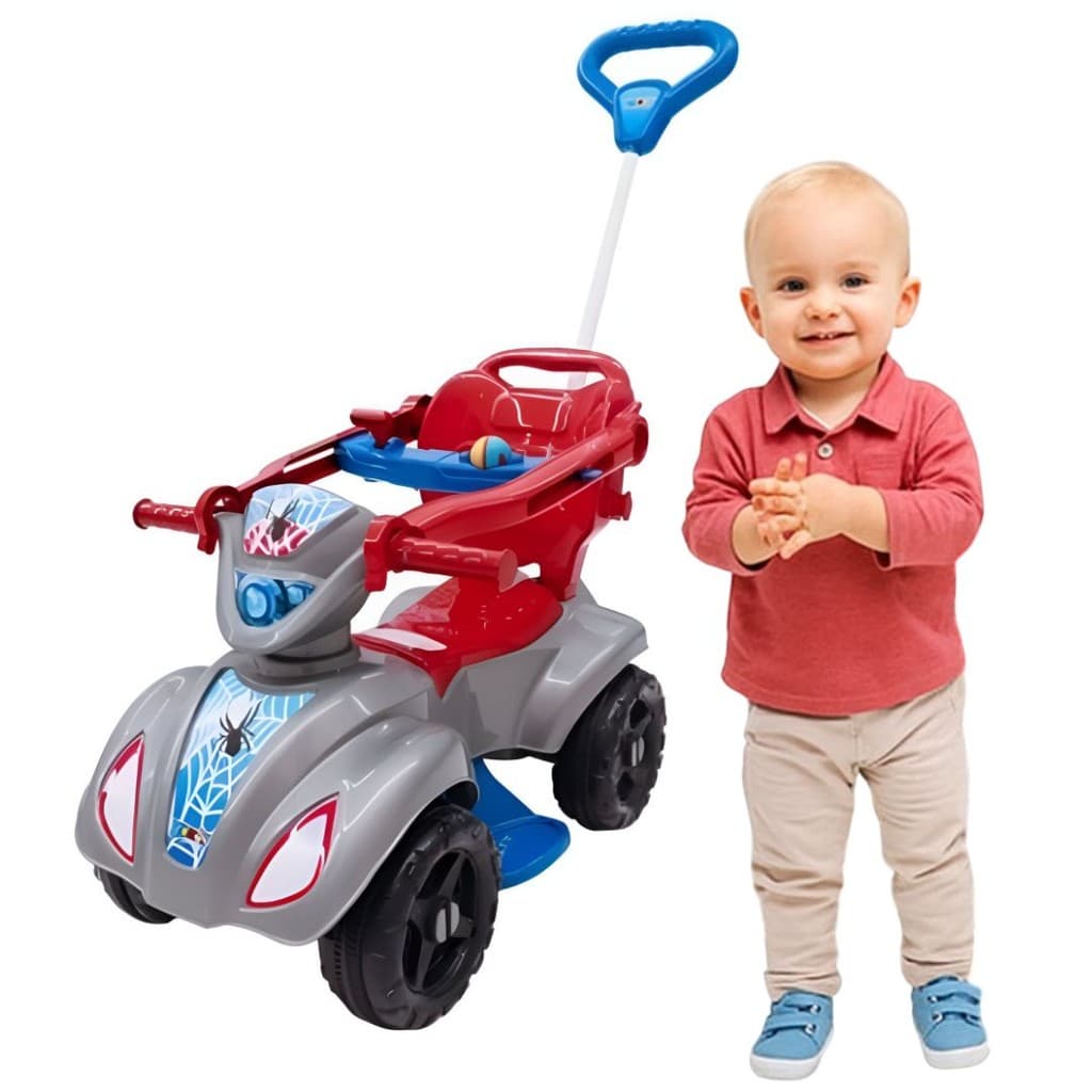 Quadriciclo Infantil Carrinho Baby Spider Haste Empurrador Proteção Pés Bebês Criança Passeio Menino