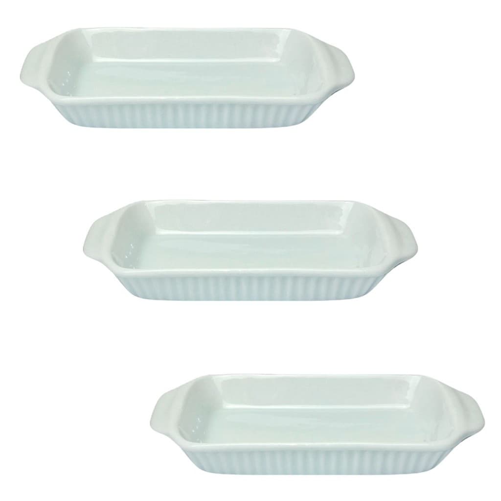 Kit 3x Travessa Refrataria Retangular Porcelana Alça 300ml