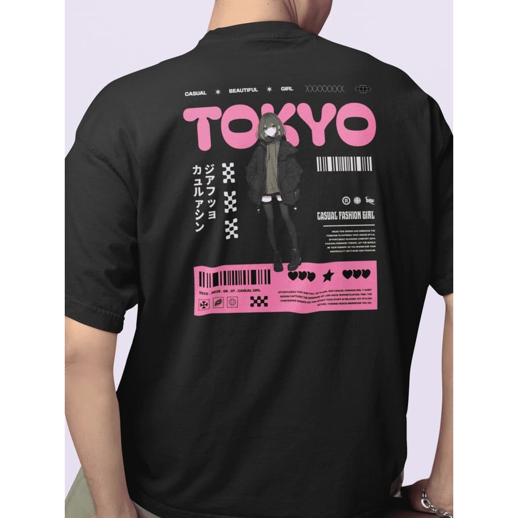 Camiseta Masculina 100% Algodão Gola Careca Blusa Streetwear Estilo de Rua Com Estampa Grande Anime Tokyo Mangá