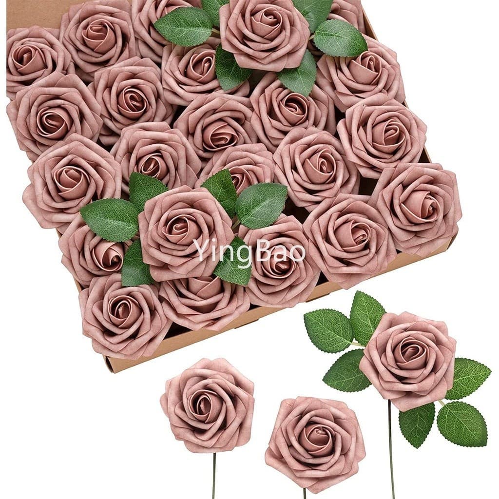 25pcs Rose Flores Artificiais Realistas Rosas Dusty Falso Espuma Rose Bulk para DIY Casamento Buquês de Dia Dos Namorado