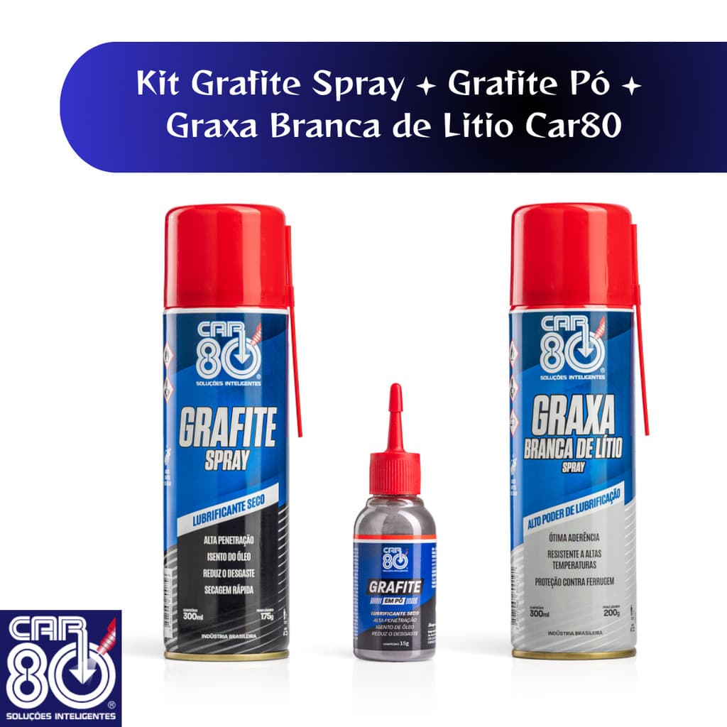 Kit Grafite Spray + Grafite Pó + Graxa Branca de Lítio Uso Geral Car 80