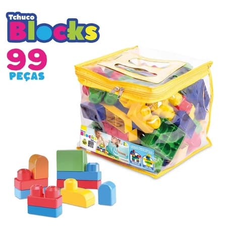Brinquedo Infantil Blocos de Montar 99 Peças com Bolsa Transporte Bebê Colorido - Samba Toys