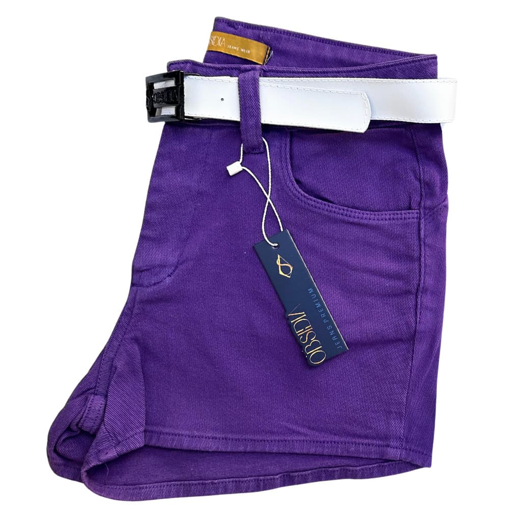 Short Roxo Jeans com Lycra + cinto de brinde 10502