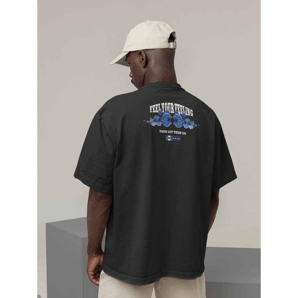 Camisa Camiseta Oversize Streetwear Masculino e Feminino Treino e Dia a Dia Preto e Off Whte Estampa- FELL FEELING