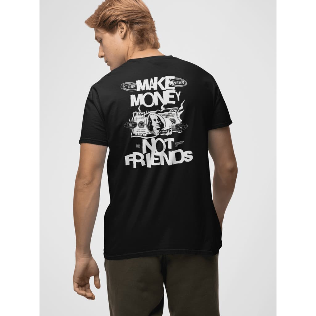 Camiseta Masculina 100% Algodão Gola Careca Blusa Streetwear Estilo de Rua Com Estampa Grande Make Money