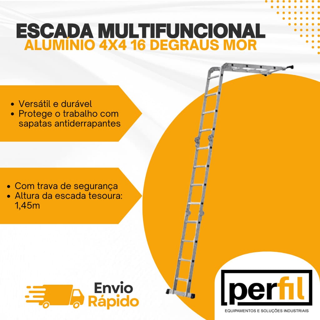 Escada Articulada 4x4 Alumínio Mor 5222 – Multifuncional  16 Degraus