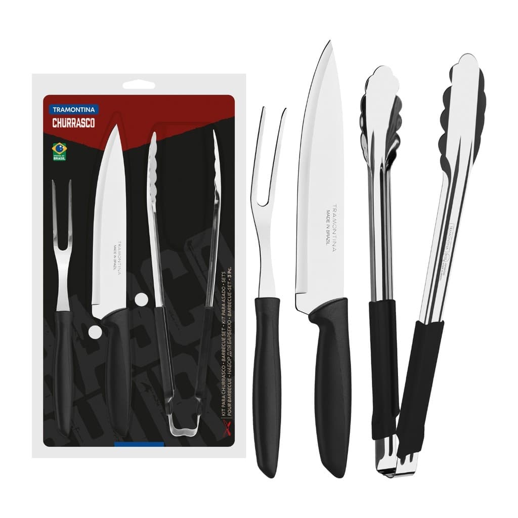 Kit Churrasco Original Tramontina Inox Cabo Polipropileno 3 un