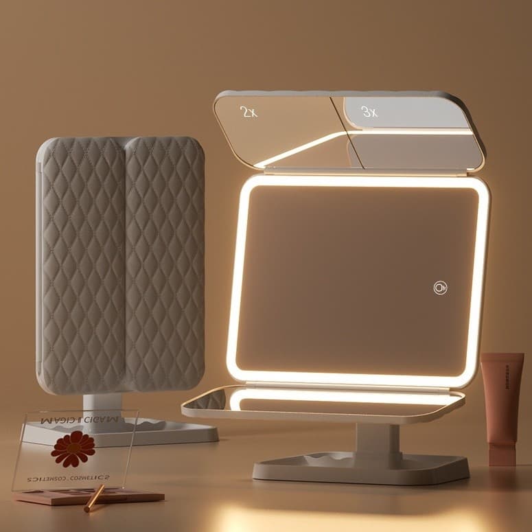 Espelho Aumento 2X/3X Camarim Iluminação Led Dobravel Maquiagem 78068 ABCSHOP