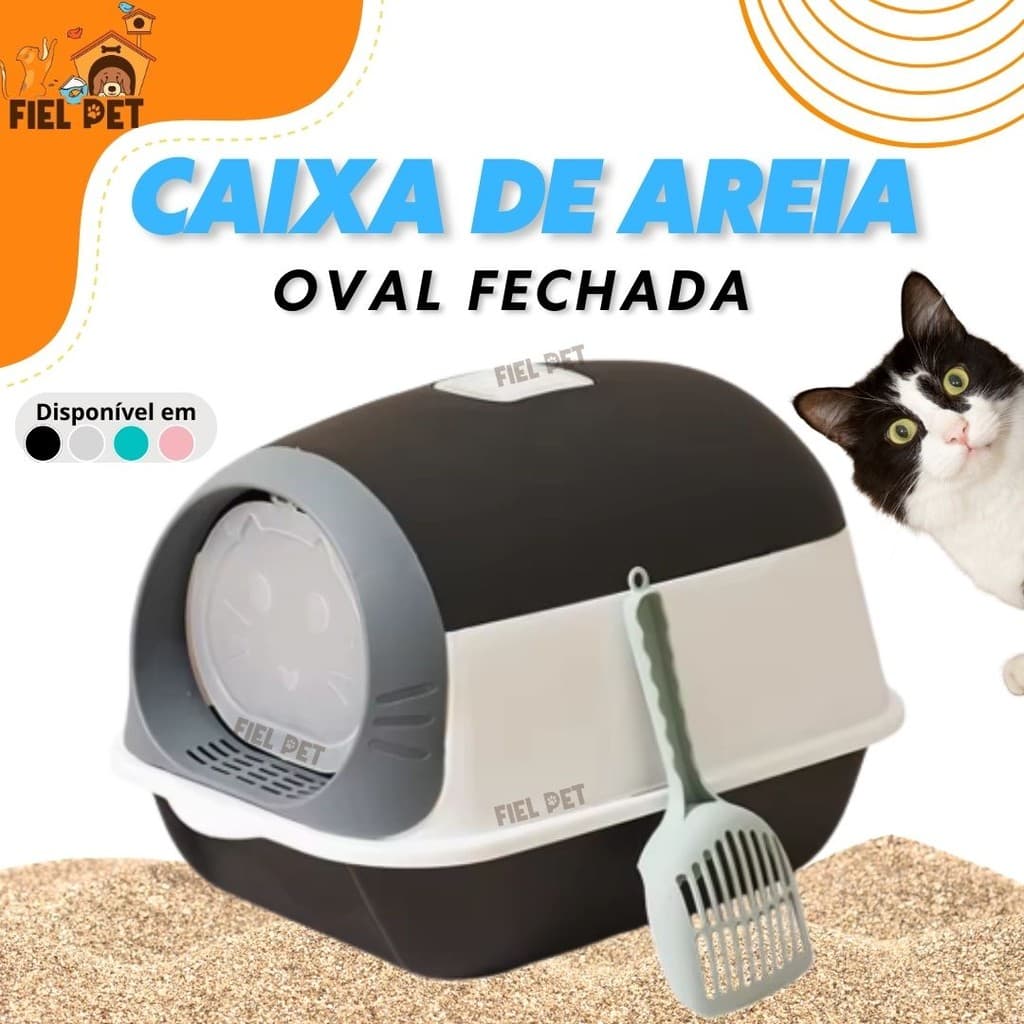 Caixa de Areia Fechada para Gato Banheiro Sanitário Oval Grande c/ Pá Higiênica