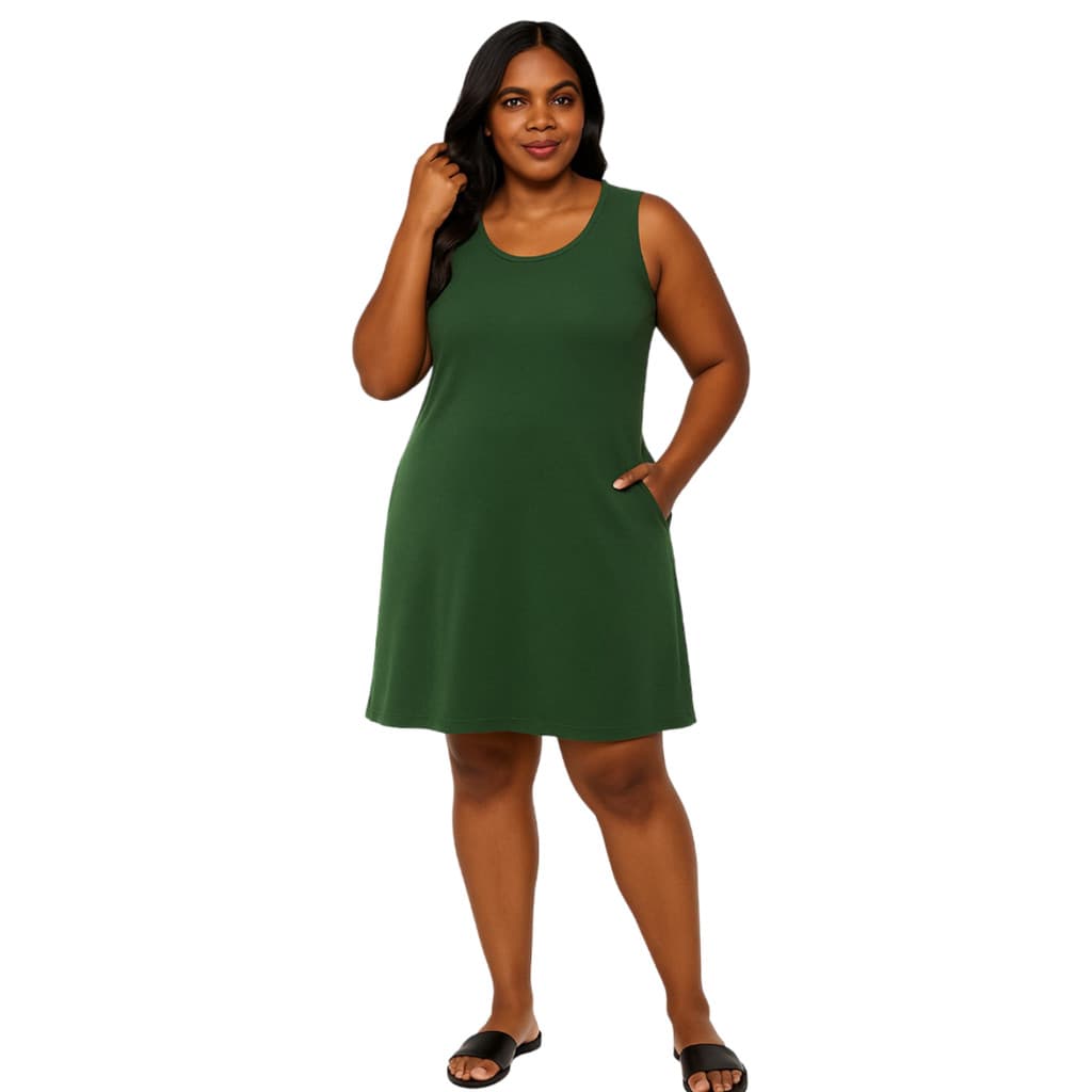 Vestido Feminino Verde Plus Size Canelado com Bolsos