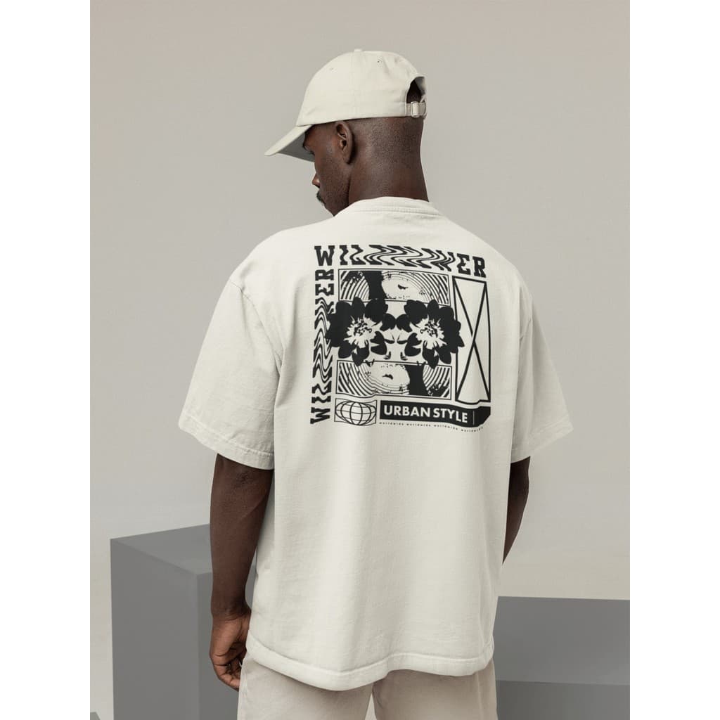 Camisa Camiseta Oversize Streetwear Masculino e Feminino Treino e Dia a Dia Preto e Off Whte Estampado - URBAN STYLE