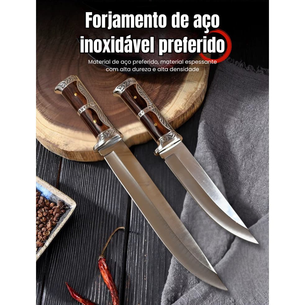 Faca Forjada Premium com Bainha - Churrasco, Camping e Atividades Culinárias