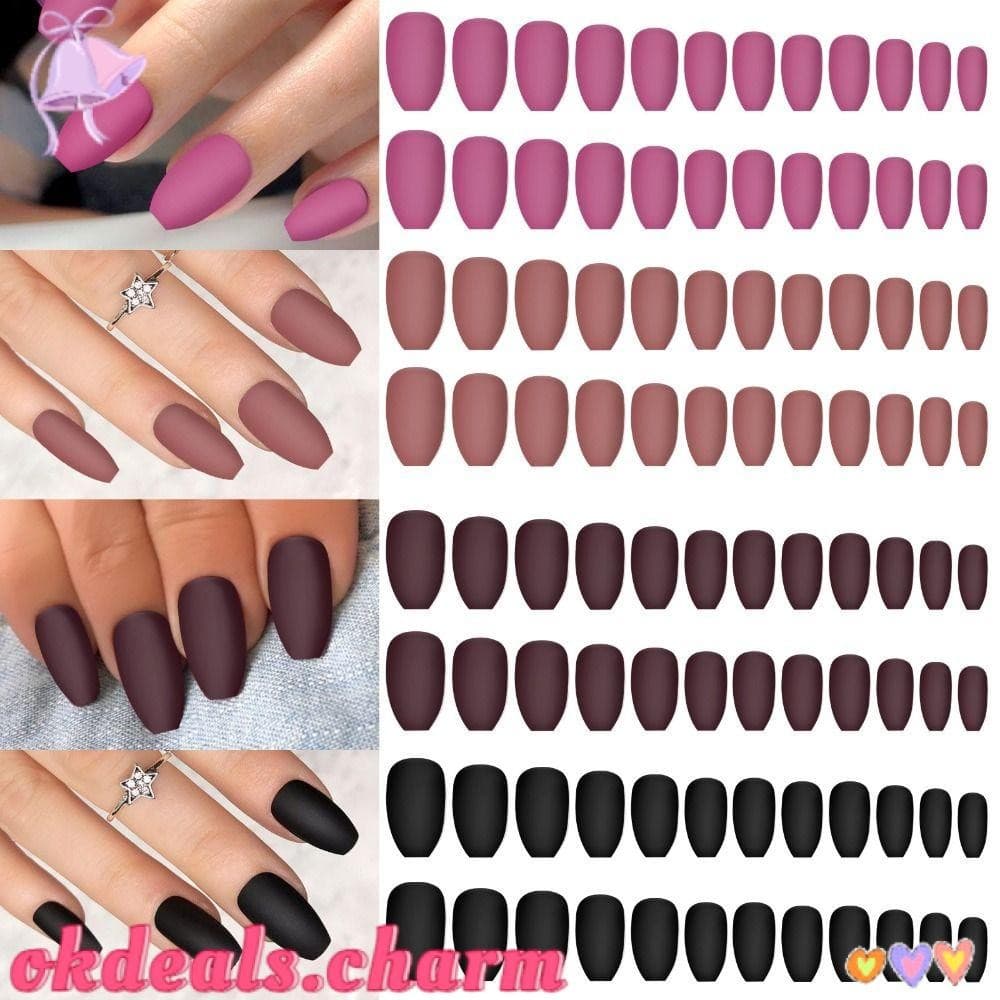 CHARM 96pcs Unhas Postiças , Nials Falsos De Cor Pura Francesa , Quadrado Longo Destacável E Prensa De Bailarina Nas