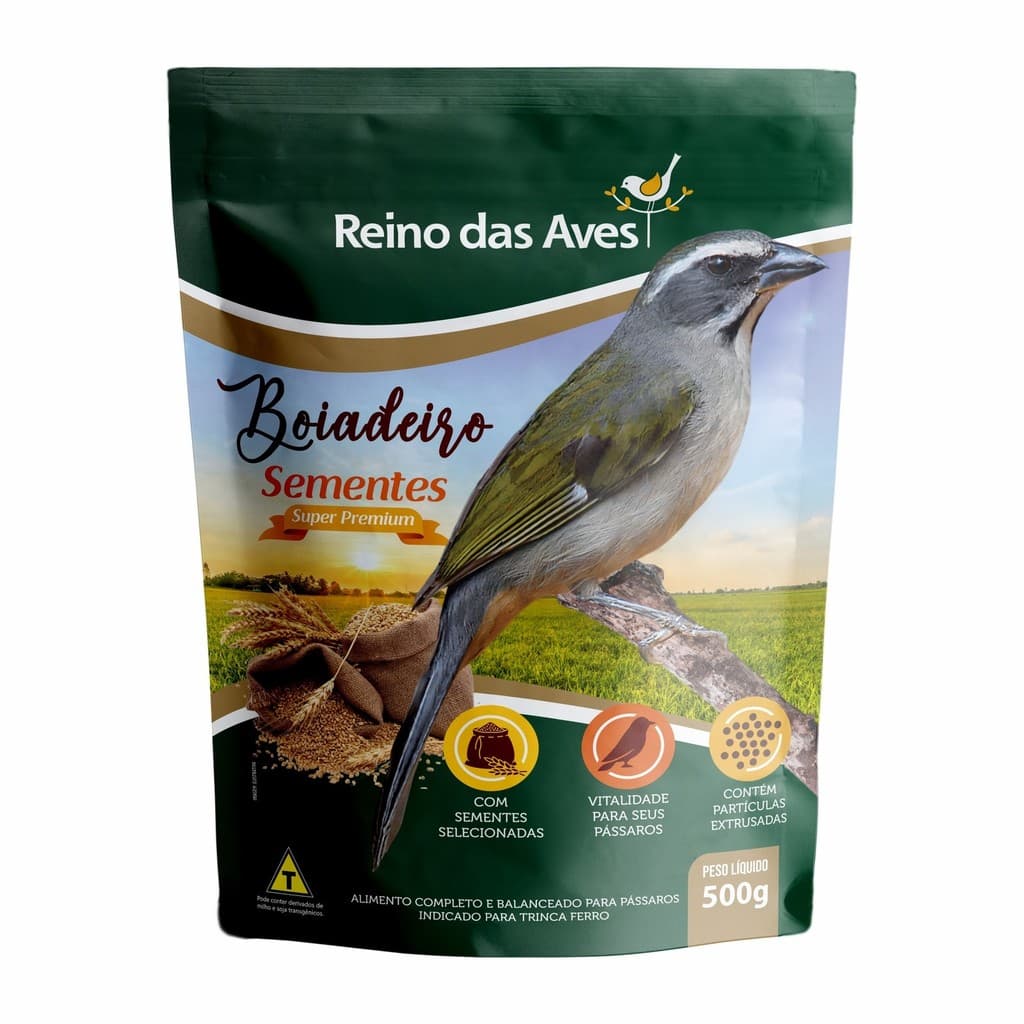 Ração Boiadeiro Sementes 500g Trinca-Ferro Reino das Aves – Nutrição completa que fortalece saúde e plumagem