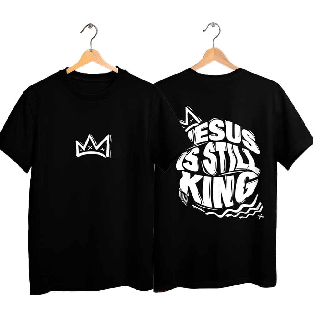 Camiseta Preta Infantil Gospel Jesus is still king do 4 ao 16 anos 100% algodao