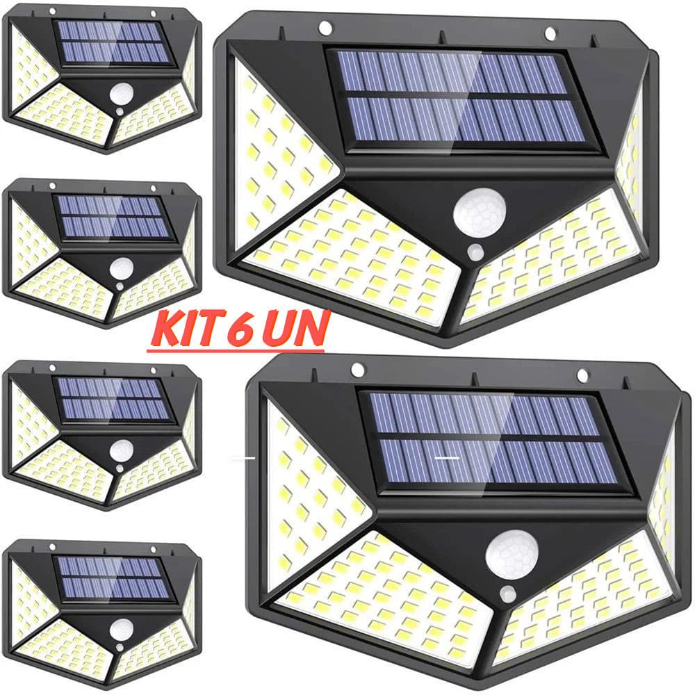Luminária Solar De Parede Refletor 100 Led Sensor Presença Movimento Prova D' Água Com 3 Funções